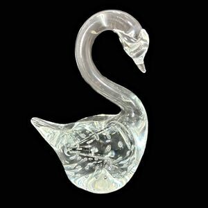 Hand Blown Glass Swan Paperweight Figurine Controlled Bubble Art Glass Vintage